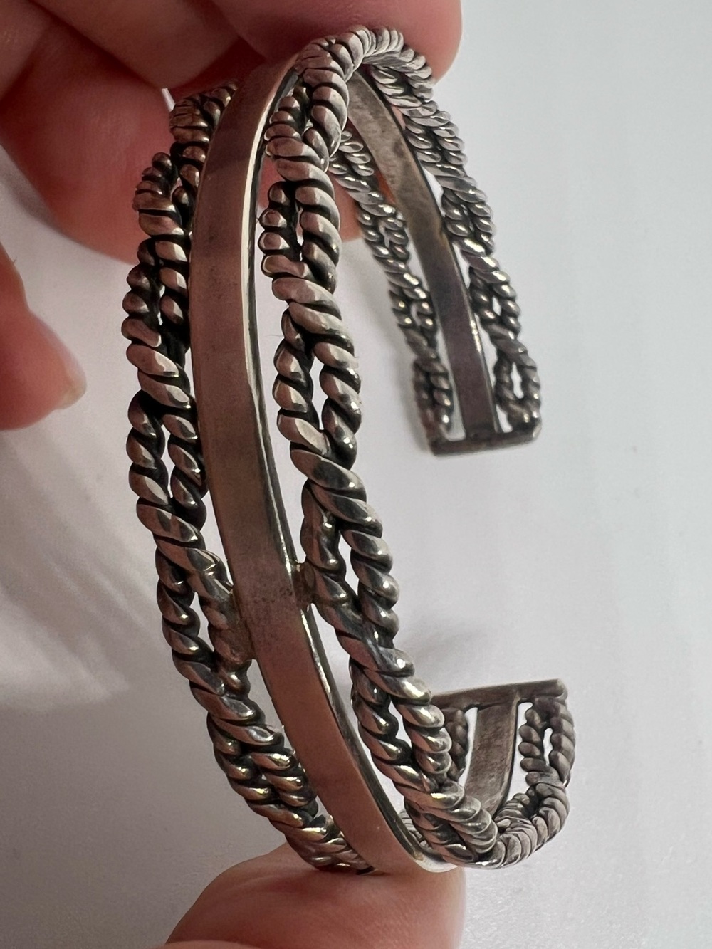 Vintage Sterling Silver Twisted Rope Cuff Bracelet MEXICO